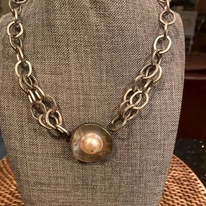 Handmade Silver and Pearl Disk Necklace